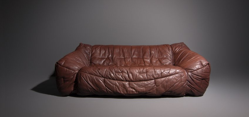 French Leather Sofa Ottoman Set By Hans Hopfer For Roche Bobois