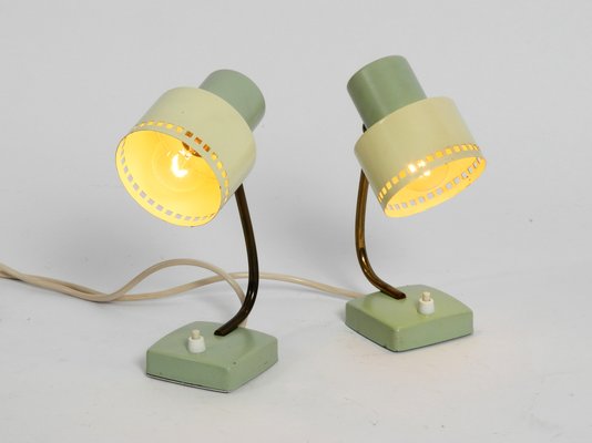 Yellow Metal Table Lamps 1950s Set, Mint Green Table Lamp