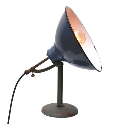 Vintage Industrial Blue Enamel And Cast Iron Desk Lamp 1950s