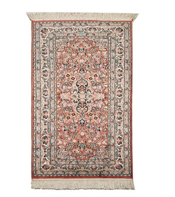 Indische Vintage Kashmir Teppiche Aus Seide Wolle In Blau Rosa