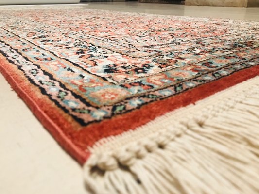 Indische Vintage Kashmir Teppiche Aus Seide Wolle In Blau Rosa