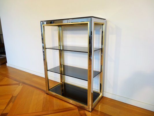 Italian Brass Chromed Steel Smoked Glass Etagere By Renato Zevi