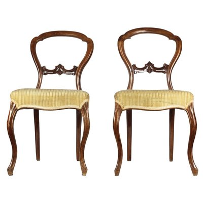Antique Louis Philippe Italian Walnut Side Chairs, 1850s, Set of 2 for sale  at Pamono