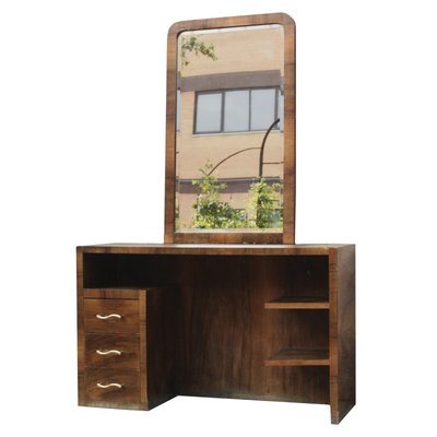 Vintage Italian Walnut Dressing Table With Mirror 1950s For Sale
