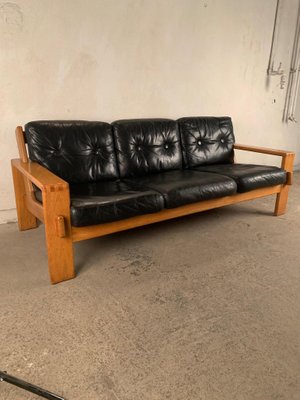 Leather And Wood Bonanza Sofa By Esko Pajamies For Asko 1960s