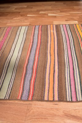 Vintage Turkish Multi Colored Wool Fethiye Bantasi Striped Kilim