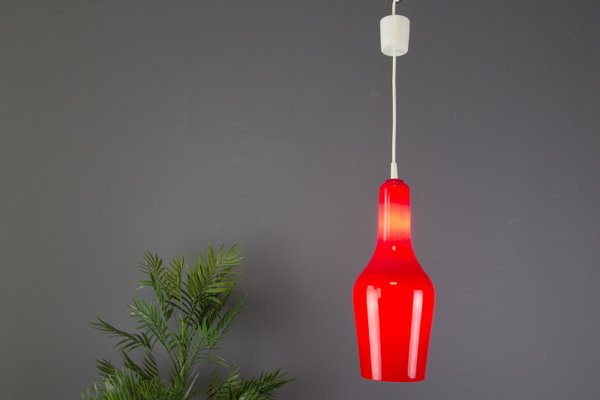 Vintage Red Opaline Glass Pendant Lamp, Red Glass Hanging Lamp