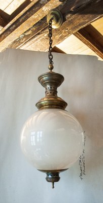 Italian Brass And Glass Ceiling Lamp By Luigi Caccia Dominioni For