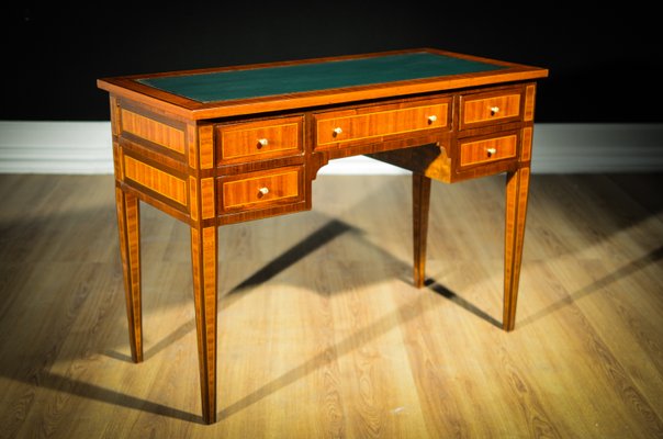Antique Louis Xvi Style Italian Inlaid Walnut Desk 1890s For Sale