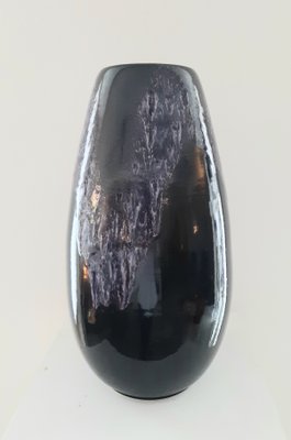 Large Ceramic Enamel Oblong Black Vase From Silberdistel For Sale