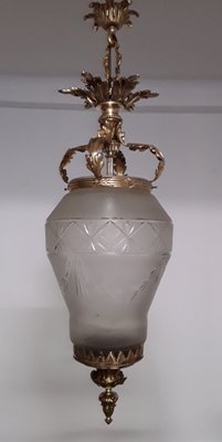 Large Antique Bronze Cut Glass Ceiling Lamp For Sale At Pamono