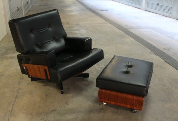 Italian Leather Swivel Lounge Chair Ottoman Set By Menilio Taro Italian Leather Swivel Lounge Chair