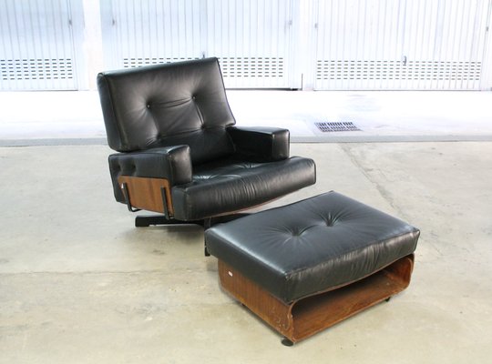 Italian Leather Swivel Lounge Chair Ottoman Set By Menilio Taro Italian Leather Swivel Lounge Chair