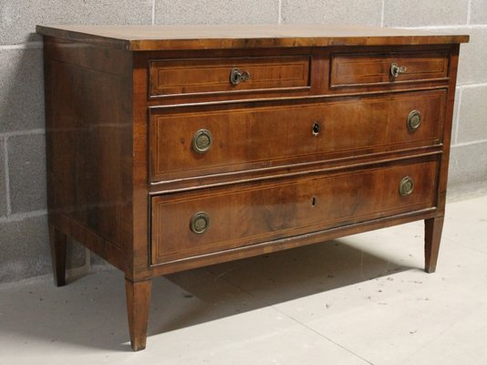 Antique Walnut Veneer Chest Of Drawers With Inlaid Decorations