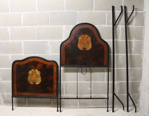 Antique Painted Wrought Iron Bed Headboard Footboard 1800s For