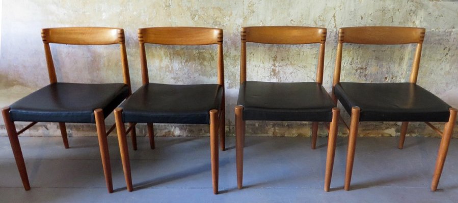 Danish Black Leather Rosewood Teak Dining Chairs By H W Klein