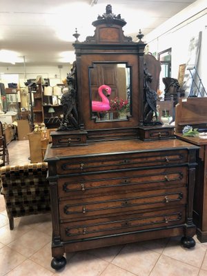 Antique 19th Century Burl And Walnut Dresser With Mirror For Sale