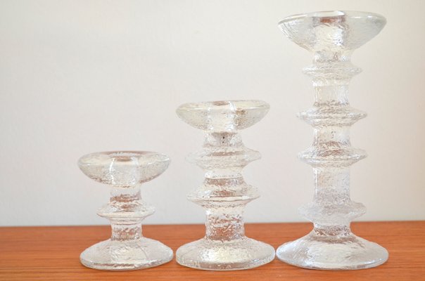 Vintage Glass Candle Holders By Timo Sarpaneva For Iitalla 1970s Set Of 3 For Sale At Pamono