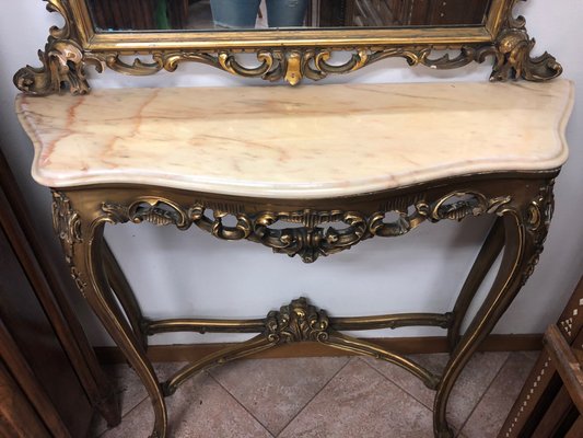 Antique Baroque Golden Console Table With Mirror Marble Shelf Antique Baroque Golden Console Table
