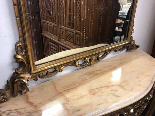 Antique Baroque Golden Console Table With Mirror Marble Shelf Antique Baroque Golden Console Table