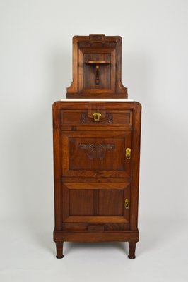 Antique Art Nouveau Carved Walnut Nightstand With Marble Top