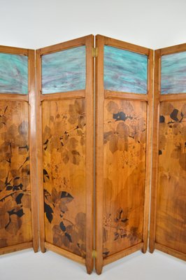 Antiker Jugendstil Paravent Aus Holz Und Brandmalerei Auf Glas Mit Vier Panelen Von G Royer 1910er 4er Set Bei Pamono Kaufen