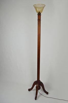 Art Deco French Carved Wooden Torchiere Floor Lamp 1930s For Sale