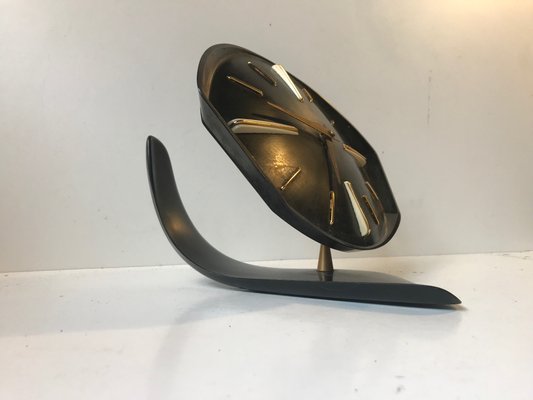 Black Bakelite Mechanical Table Clock From Prim Clocks 1950s For
