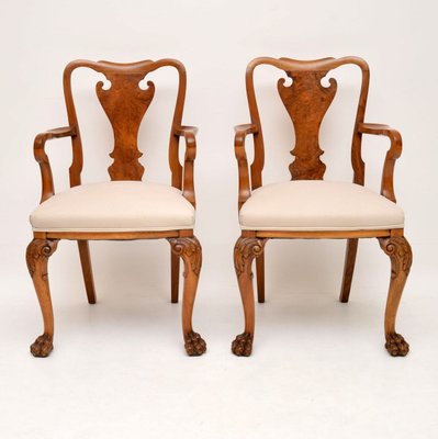 Walnut Queen Anne Style Carver Armchairs 1920s Set Of 2 For Queen Anne Style Carver Armchairs