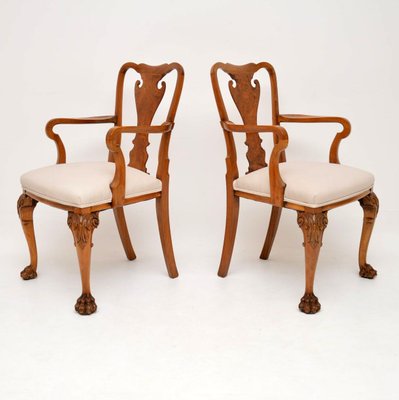 Walnut Queen Anne Style Carver Armchairs 1920s Set Of 2 For Queen Anne Style Carver Armchairs