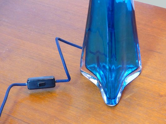 Vintage Blue Glass Table Lamp By Nils Landberg For Orrefors For