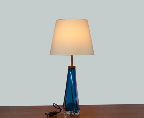 Vintage Blue Glass Table Lamp By Nils Landberg For Orrefors For