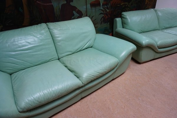 Vintage Mint Green Leather Sofas Set Of 2 For At Pamono Vintage Mint Green Leather Sofas Set
