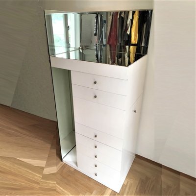 White Lacquered Chest Of Drawers With Mirror And Light By Claudio