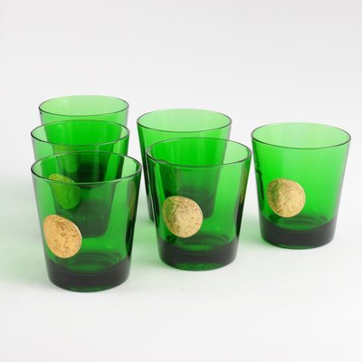 Italienische grüne Mid-Century Gläser von Byrrh, 6er Set bei Pamono kaufen