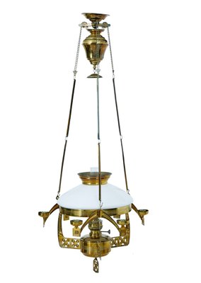 19th Century Arts Crafts Brass Oil Ceiling Lamp