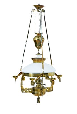 19th Century Arts Crafts Brass Oil Ceiling Lamp For Sale At Pamono