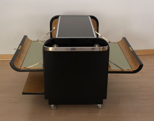 Art Deco French Black Lacquered Chrome Plated Bar Cabinet On Wheels 1930s For Sale At Pamono