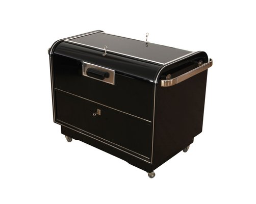 Art Deco French Black Lacquered Chrome Plated Bar Cabinet On