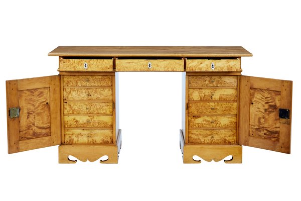 Small Antique Burr Birch Pedestal Desk For Sale At Pamono