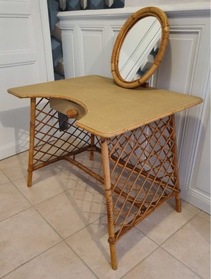 Mid Century Bamboo & Rattan Dressing Table, 1960s Mid Century Bamboo & Rattan Dressing Table, 1960s