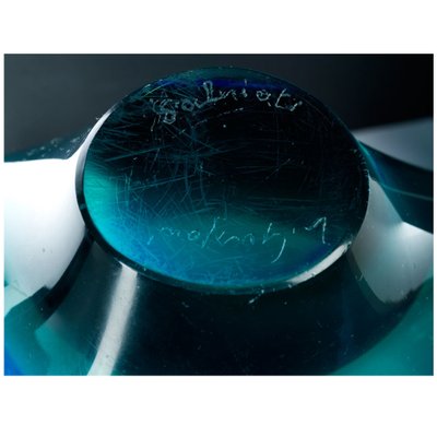 Mid Century Blue And Clear Glass Decorative Bowl By Luciano