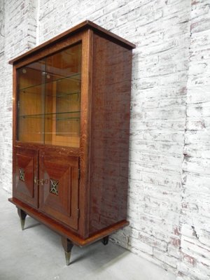 Vintage Brutalist Cabinet With 2 Glass Sliding Doors 1960s For