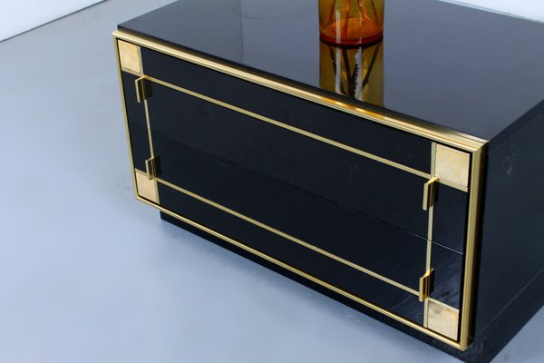 Black Lacquer And Brass Drawer Cabinet By Pierre Cardin 1970s For