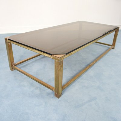 Smoked Glass Coffee Table 1970s, Coffee Table Brass And Glass