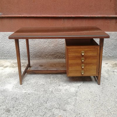 Mid Century Italian Wood Brass Glass Desk 1950s For Sale At Pamono