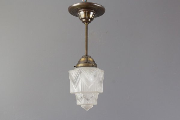 White Frosted Glass Art Deco Ceiling Lamp 1920s