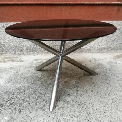 Italian Round Smoked Glass And Chromed, Round Smoked Glass Dining Table