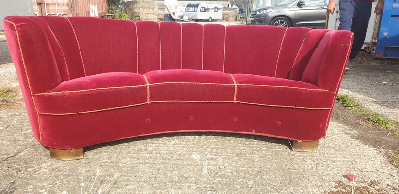 Danish Banana Red Velour Sofa 1950s For At Pamono Danish Banana Red Velour Sofa 1950s