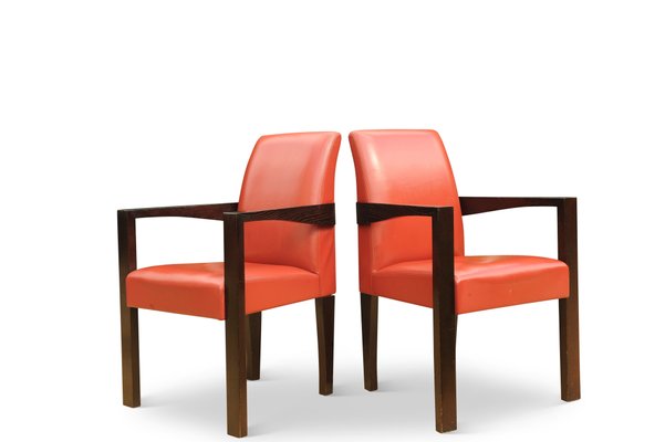 Red Leather Ying Bridge Chairs By Chafik Gasmi For Hugues